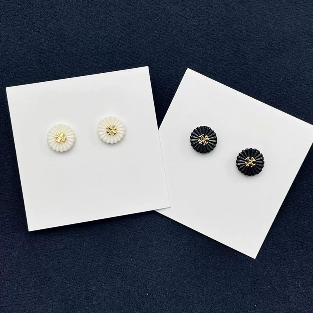 Tory Burch Geometric Round Stud Earrings Letter Pair